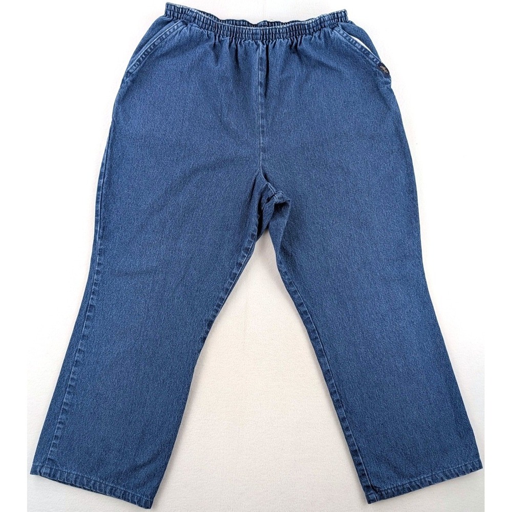 Chic Womens 14P Blue Denim Capri Pants Pull On Elastic Waist Straight Leg Cotton